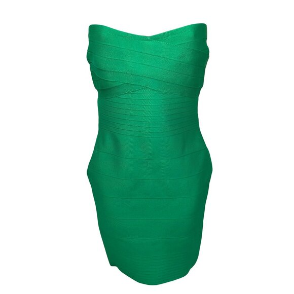 Herve Leger Womens Strapless Green Bandage Dress Size Small Retail $690 - Picture 7 of 9
